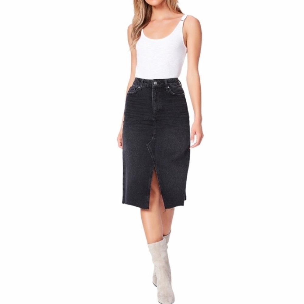 PAIGE Black Midi Denim Skirt